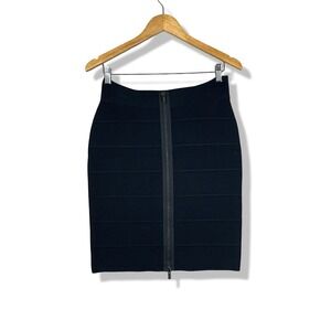 BCBG MAXAZRIA Josey Bodycon Pencil Skirt Women L Black Full Zip Career Old Money